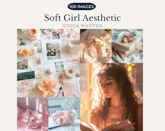 Soft Girl Aesthetic Stock Photos Lifestyle Stock Image Pastel Pink Feminine Journals & Flowers for Instagram Reel Cover MRR PLR Photo Bundle