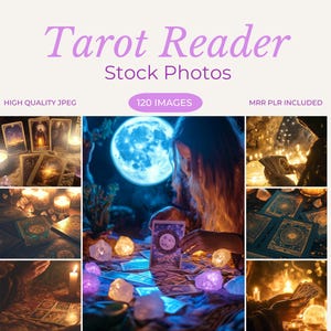 Stockfoto - Tarotlezer-voorraadfoto voor tarotbedrijven Waarzegster stockfoto's Bundel Tarotlezer Tarotkaart Tarot Esthetic met MRR en PLR