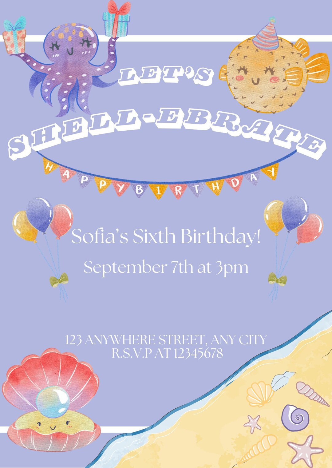 Under the Sea Birthday Card let&rsquo;s Shell-ebrate - Etsy