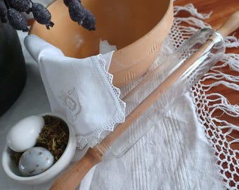 Vintage Glass Rolling Pin Brooklyn Silver – Wooden Handles – Farmhouse Kitchen Decor – Baking Tool