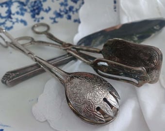 Set of 3 Silver-Plated Serving Utensils – Ornate Victorian Style