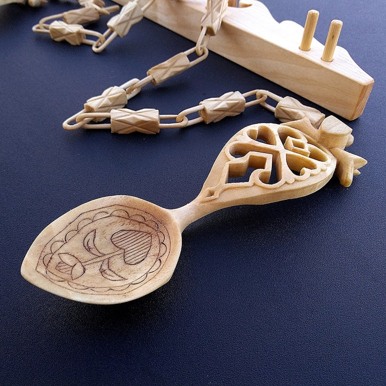 Norwegian Wedding Spoon 06, Hand Carved Wooden Spoon, Wedding Gift, or