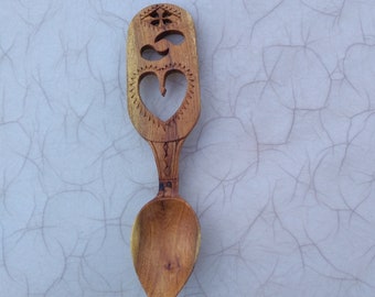 Welsh Lovespoon, Miniature Hand Carved Wood Spoon, Wedding or Anniversary Gift, Traditional, Heart and Cross, Fertility Symbols