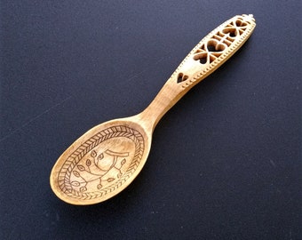 Hand Carved Scandinavian Romantic Gift Spoon Lovespoon Fourth in Scandinavian Romantic Spoon Series