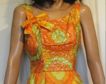 Vintage Orange Sequin Rayon Party Dress B36 Size 10 Cocktail Hour