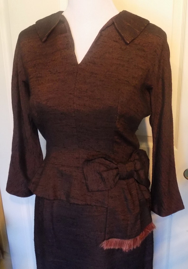 Vintage 40s 50s Brown Flecked Tailored Suit Elinor Gay Original B38 Pencil Skirt W27