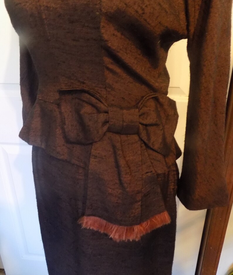 Vintage 40s 50s Brown Flecked Tailored Suit Elinor Gay Original B38 Pencil Skirt W27