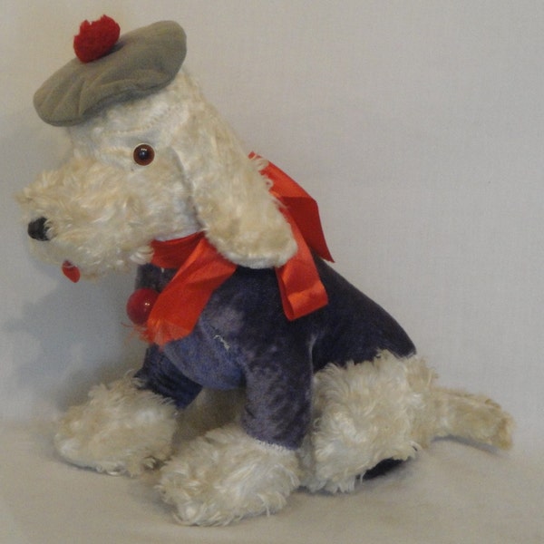 Vintage Frenchie the French Poodle with Beret Stuffed Animal Dog 12 Inches