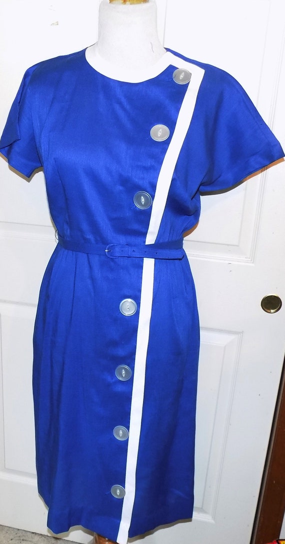 Vintage NOS Blue White Short Sleeved Dress Kerrybr