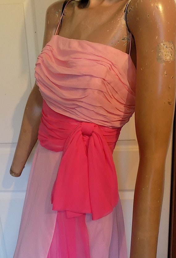 Vintage 50s Pink Chiffon Long Dress Gown Dark Pin… - image 4