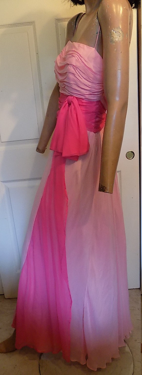 Vintage 50s Pink Chiffon Long Dress Gown Dark Pin… - image 8