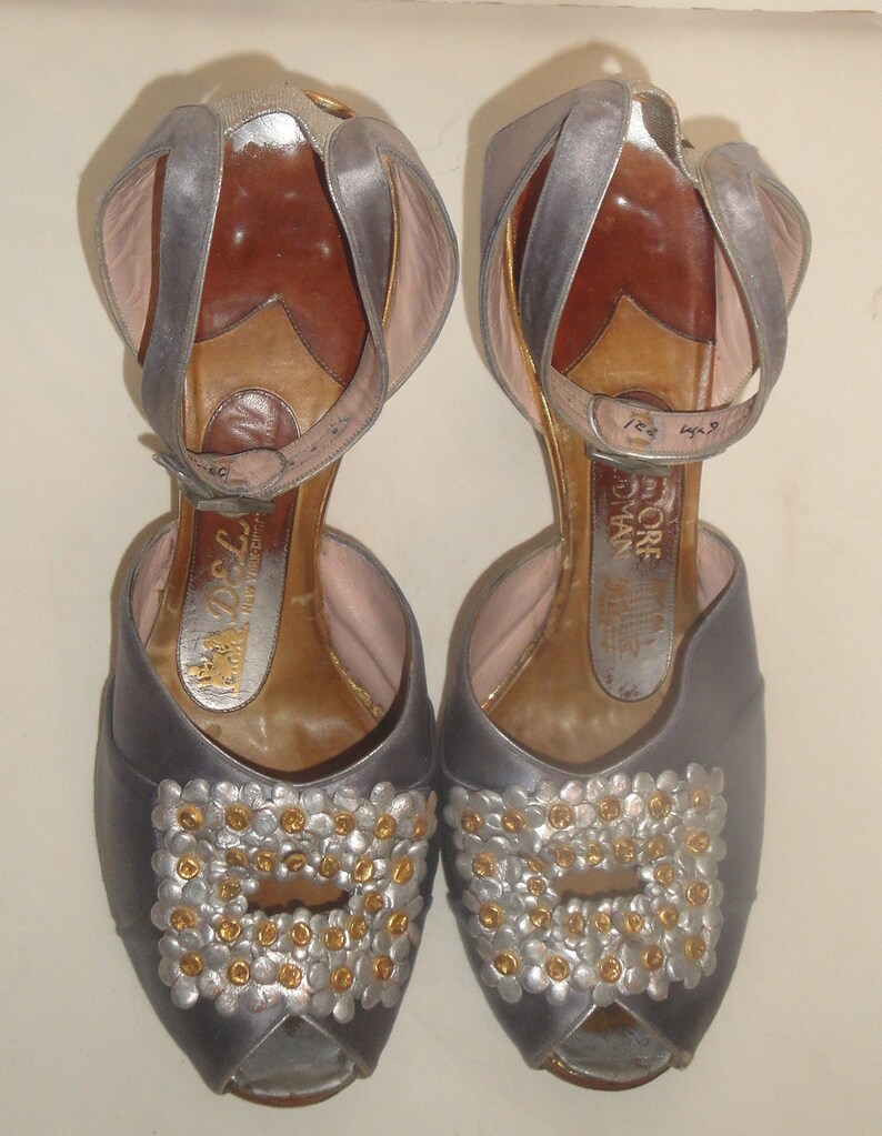 Vintage 20s 30s Gray Satin Peep Toe Shoes Flapper Bergdorf | Etsy