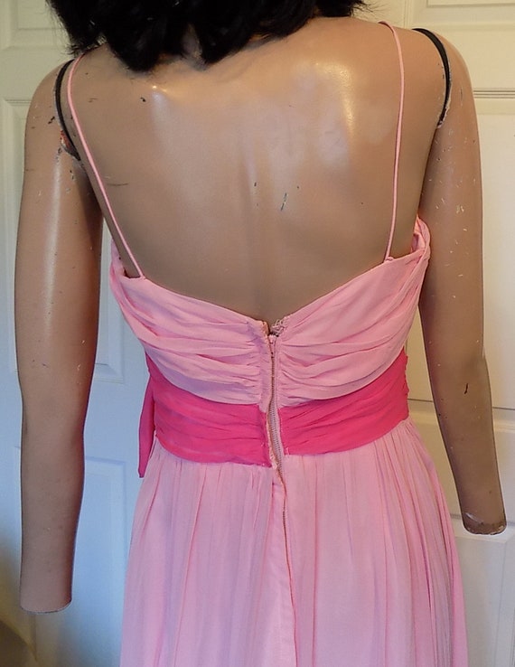 Vintage 50s Pink Chiffon Long Dress Gown Dark Pin… - image 6
