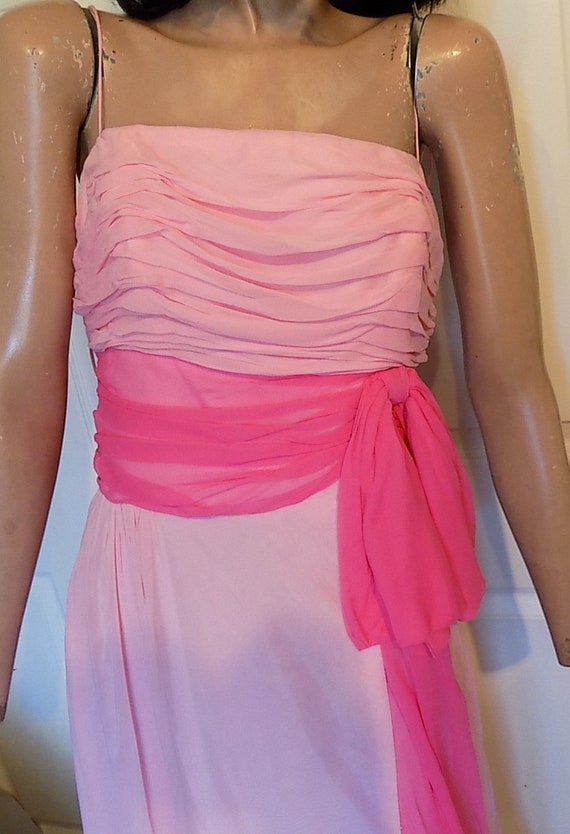 Vintage 50s Pink Chiffon Long Dress Gown Dark Pin… - image 3