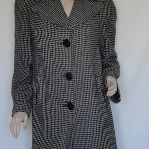 Fabulous 40's Black White Houndstooth Check Wool Coat B38