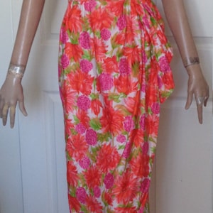 Vintage Pink and Orange Cotton Sundress Wrap Skirt Side Scarf B32
