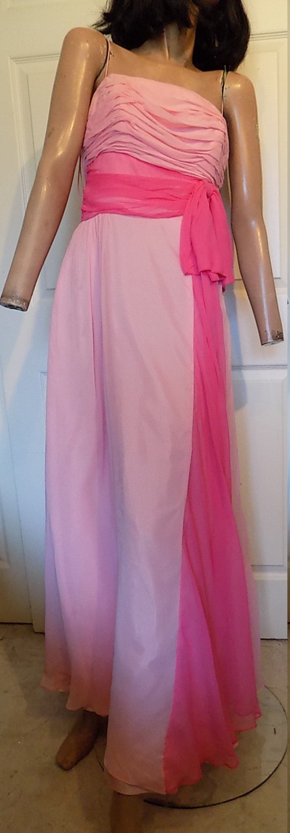 Vintage 50s Pink Chiffon Long Dress Gown Dark Pin… - image 2
