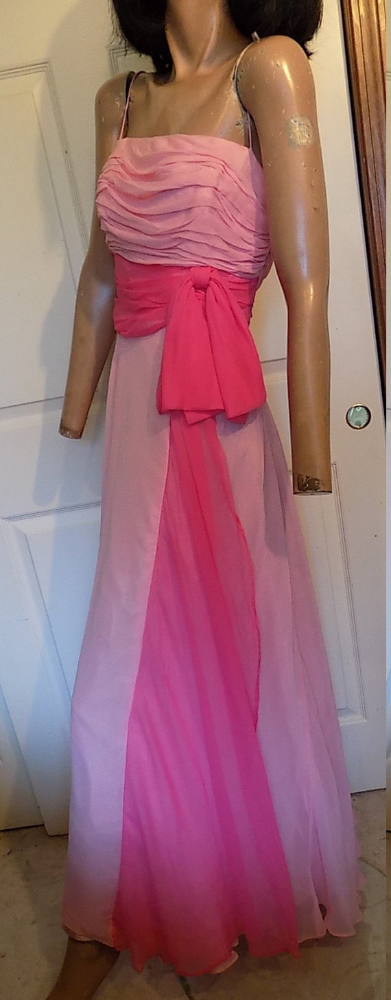 Vintage 50s Pink Chiffon Long Dress Gown Dark Pin… - image 1