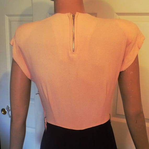Vintage 50s Pink and Black Rayon Crepe Dress Sequ… - image 5