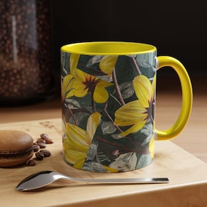 Floral Accent Coffee Mug - Vibrant Yellow Flower Design for Nature Lovers, Gifts for Coffee Enthusiasts, Home Decor, Birthday, Mother&#39;s Day