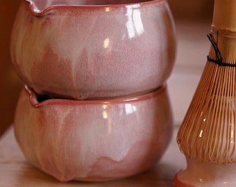 Matchaschale HANDMADE Turmalin ROSA MINT Steinzeug Keramik Matchabowl Chawan Teeschale