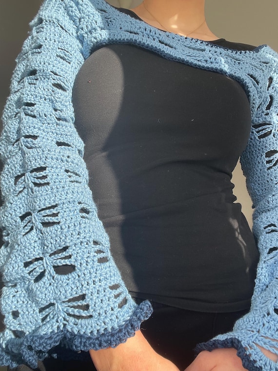 Crochet Light Blue Bolero Shrug Cropped Mesh Shrug/bolero Crochet