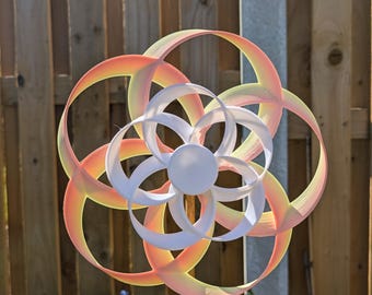 Flower Wind Spinner | Garden Stake | Dual Colour Counter-Rotating Round Petals | Garden Gift