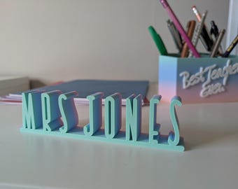 Personalized Teacher Desk Name Plate: 3D Printed Bodrum Font