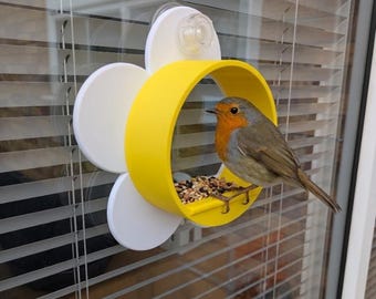 Bright sunny flower novelty window Bird Feeder: 3D Printed Suction Cup Design