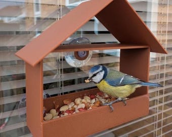 Rustic Birdhouse Window Feeder - 3D Print, Suction Cup, Small Bird View, Gift