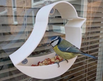 3D Printed White Bird Window Feeder: Suction Cup, Easy Clean