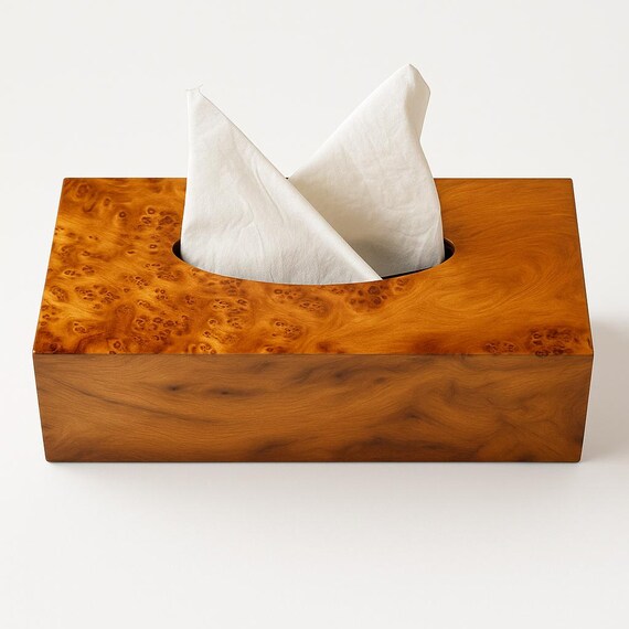 Boîte à Mouchoirs En Bois Et Tissu Fait Main – Motif Géométrique Bleu