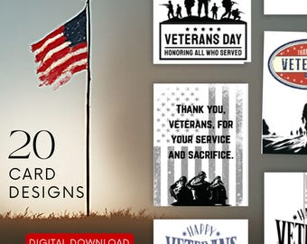Modelos de cartões para o Dia dos Veteranos | Cartões de agradecimento para imprimir (download digital)