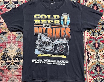 VIntage Hot Bikes and Cold Beer Tee t-shirt Size XL