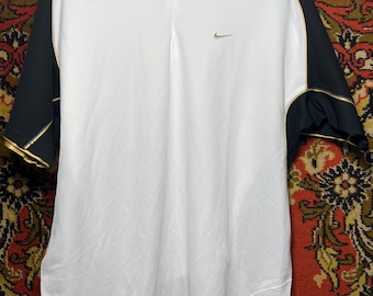 Polo Nike Dri-Fit con media cremallera, blanco, negro y dorado, para hombre, talla M