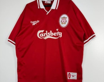 Camiseta vintage del Liverpool FC de los años 90, marca Reebok Carlsberg, fabricada en el Reino Unido, talla XL.