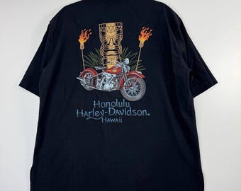 Harley-Davidson Honolulu Hawaii Tiki Motorcycle Shirt Silk Blend Size L