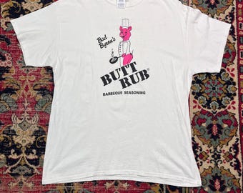 Camiseta vintage de los 90 con gráfico de barbacoa "Bad Byron's Butt Rub" talla XL