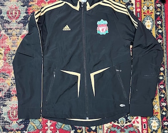 Chaqueta Adidas Climacool vintage del Liverpool FC, negra y dorada, con cremallera completa, para fútbol, talla M