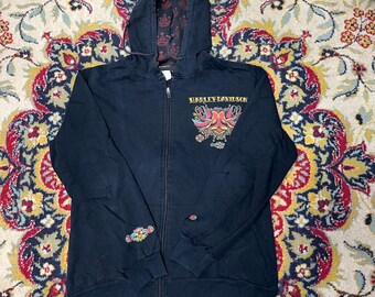 Sudadera con capucha y cremallera Harley-Davidson negra con estampado, estilo motero para mujer, talla M