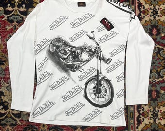 Camiseta vintage Von Dutch de manga larga con estampado de motocicleta Y2K, talla M