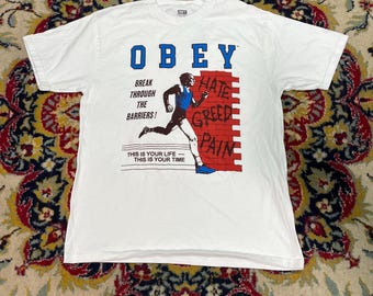 Obey Graphic T-Shirt “Break Through The Barriers” White Size M