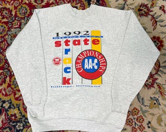 Sudadera vintage de atletismo del estado de Montana de 1992, campeonato AA-C, fabricada en EE. UU., talla L.