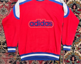 Vintage Adidas Trefoil Sweatshirt 80s Red Made in Yugoslavia Size XS