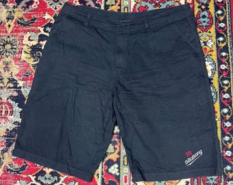Pantalones cortos Billabong vintage a rayas, fabricados en EE. UU., color gris oscuro, para surf y skate, talla 38.