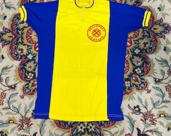 Vintage VELOSPORT OEDELEM Cycling Jersey Yellow Blue RAXAR Belgium Size 4