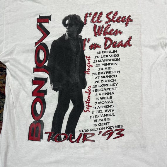 Vintage 1993 Bon Jovi Tour T-shirt Keep the Faith I'll Sleep Size