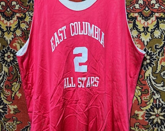 Vintage East Columbia All Stars Basketball Jersey Reversible Red White #2 Mens XL