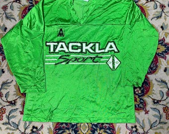 Vintage Tackla Sport Hockey Jersey Neon Green Mesh Long Sleeve 90s Retro Size L