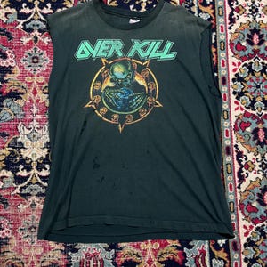 Vintage Overkill T-Shirt Thrash Metal Band Tee Cut-Off Sleeveless Black Size XL